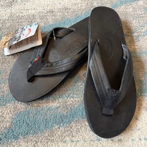 Men's Size S (7.5-8.5) Rainbow Black Flip Flops